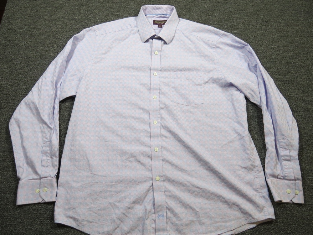 Johnston & Murphy Shirt Mens XL Pink Check Button Front Dress Long Sleeve